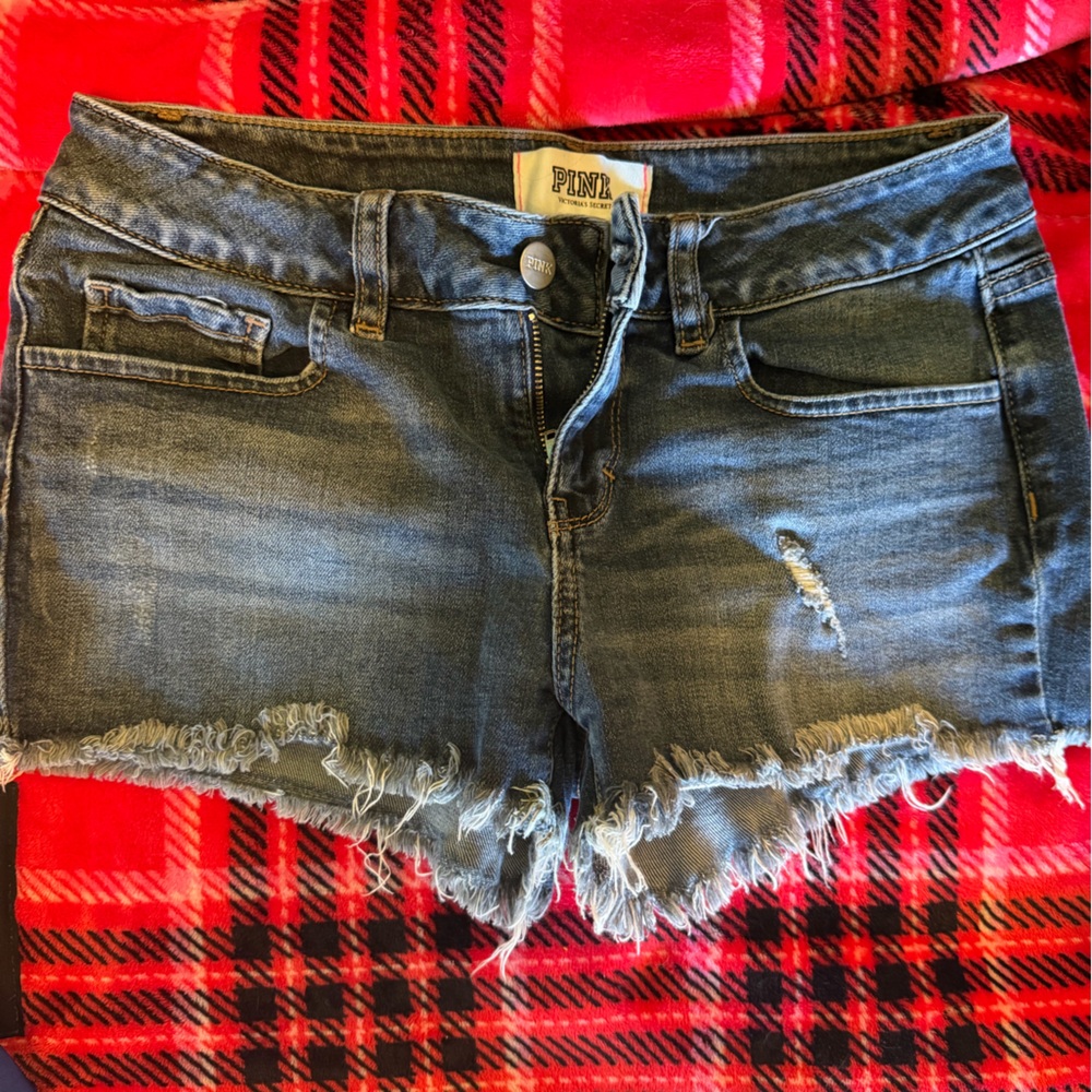Victoria's Secret PINK Distressed Denim Jean Shorts - Faded Blue